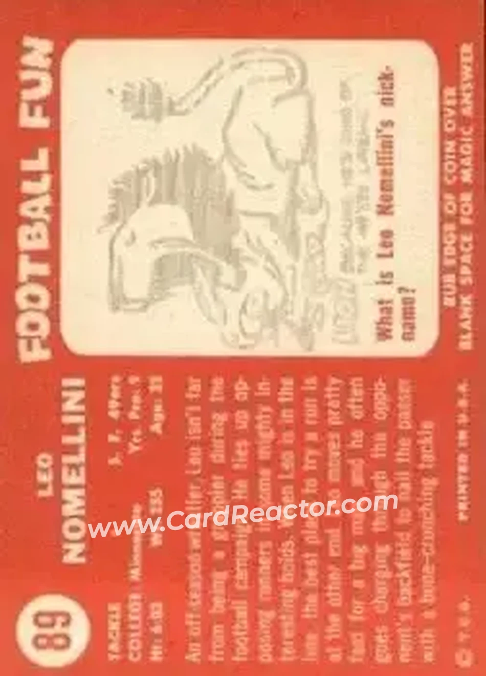 1958 Topps #89 - Leo Nomellini - San Francisco 49ers - Back