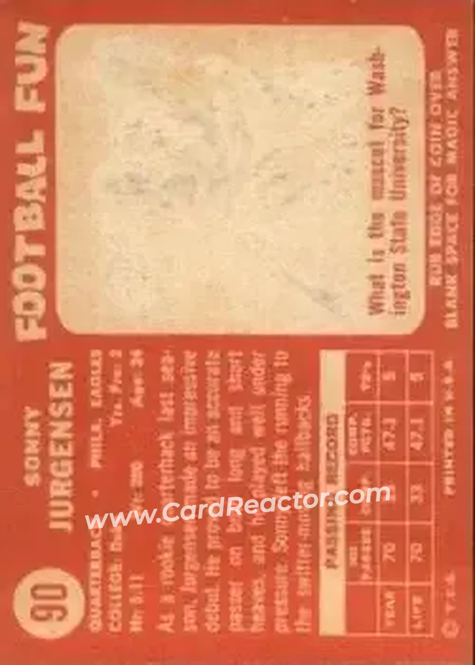 1958 Topps #90 - Sonny Jurgensen - Philadelphia Eagles - Back