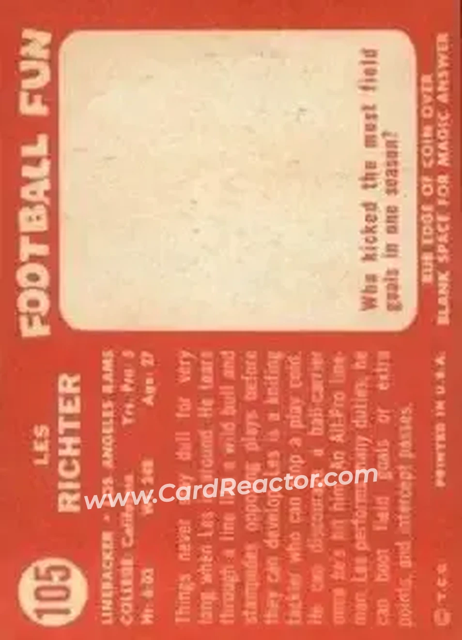 1958 Topps #105 - Les Richter - Los Angeles Rams - Back