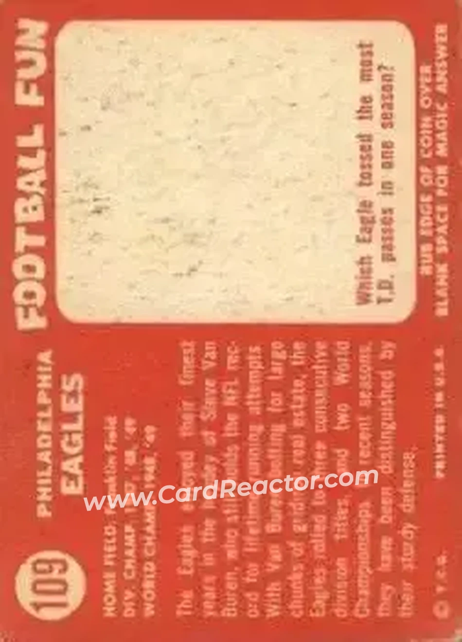 1958 Topps #109 - Card #109 - Philadelphia Eagles - Back