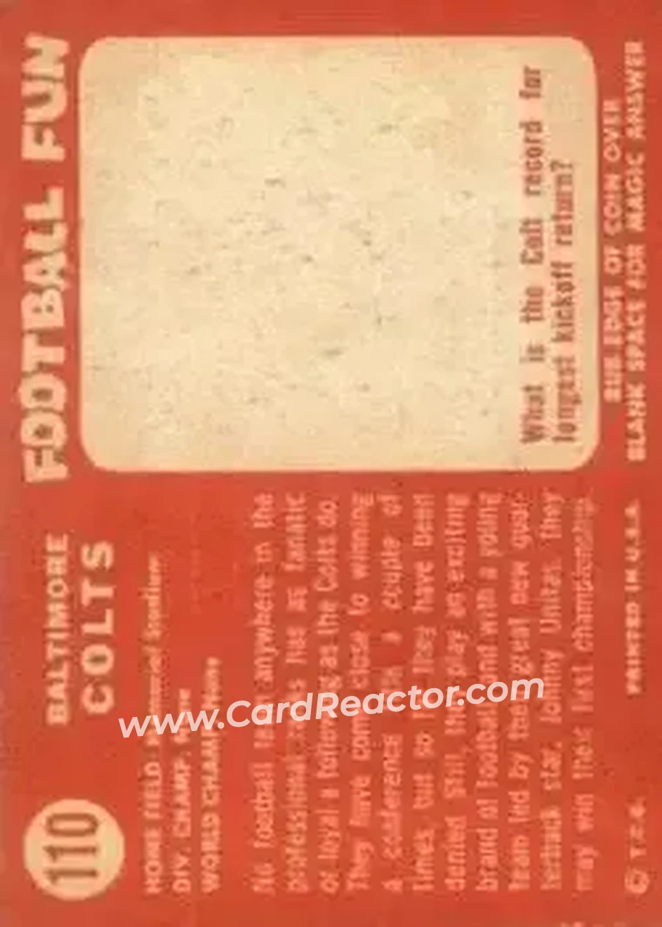 1958 Topps #110 - Card #110 - Baltimore Colts - Back