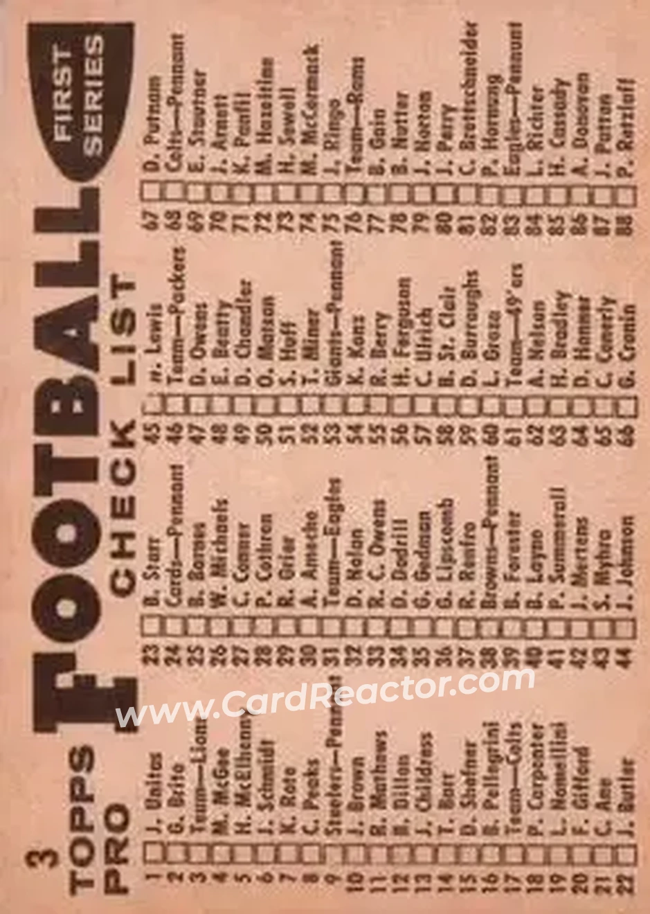 1959 Topps #3 - Card #3 - Detroit Lions - Back