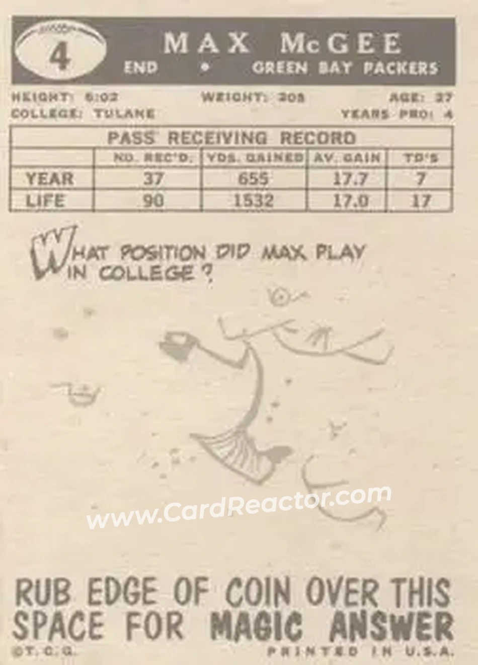 1959 Topps #4 - Max McGee - Green Bay Packers - Back 1959 Topps #4 - Max McGee - Green Bay Packers - Back