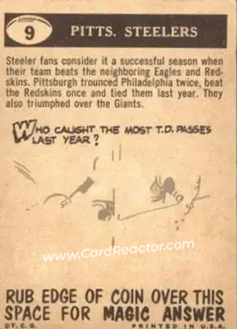 1959 Topps #9 - Card #9 - Pittsburgh Steelers - Back