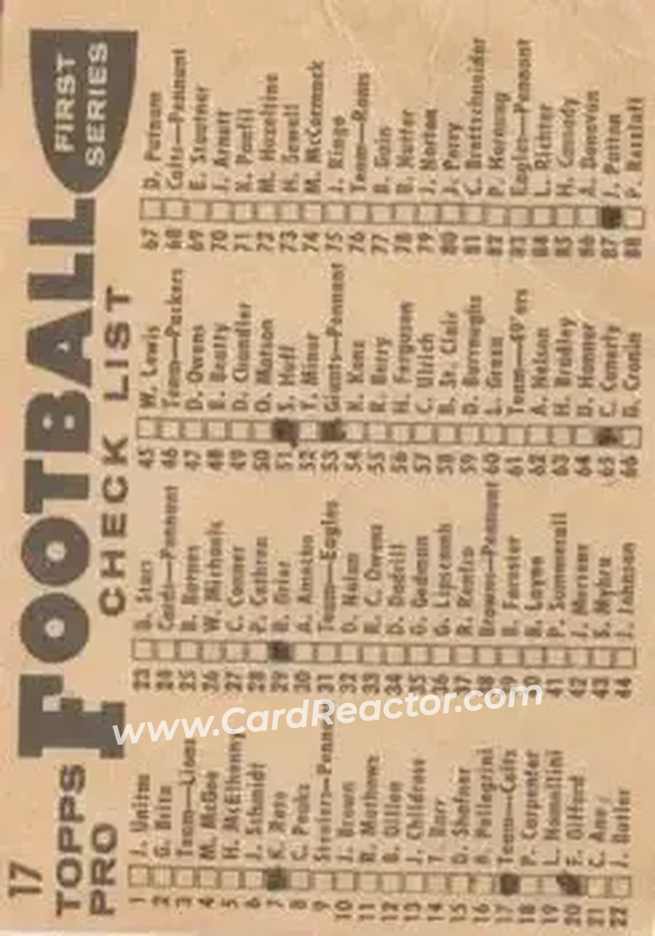 1959 Topps #17 - Card #17 - Baltimore Colts - Back