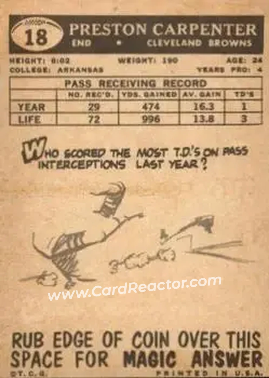 1959 Topps #18 - Preston Carpenter - Cleveland Browns - Back