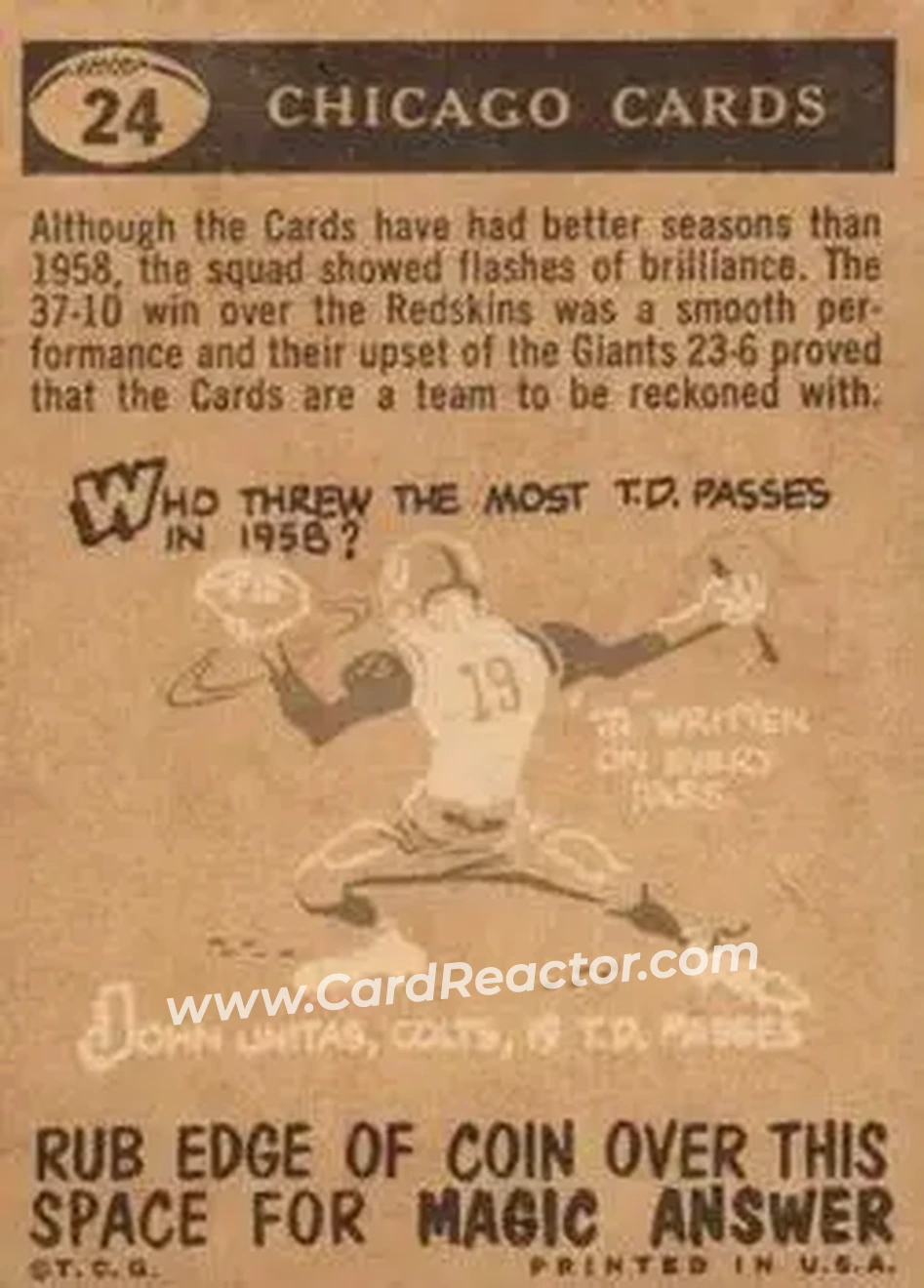 1959 Topps #24 - Card #24 - Chicago Cardinals - Back