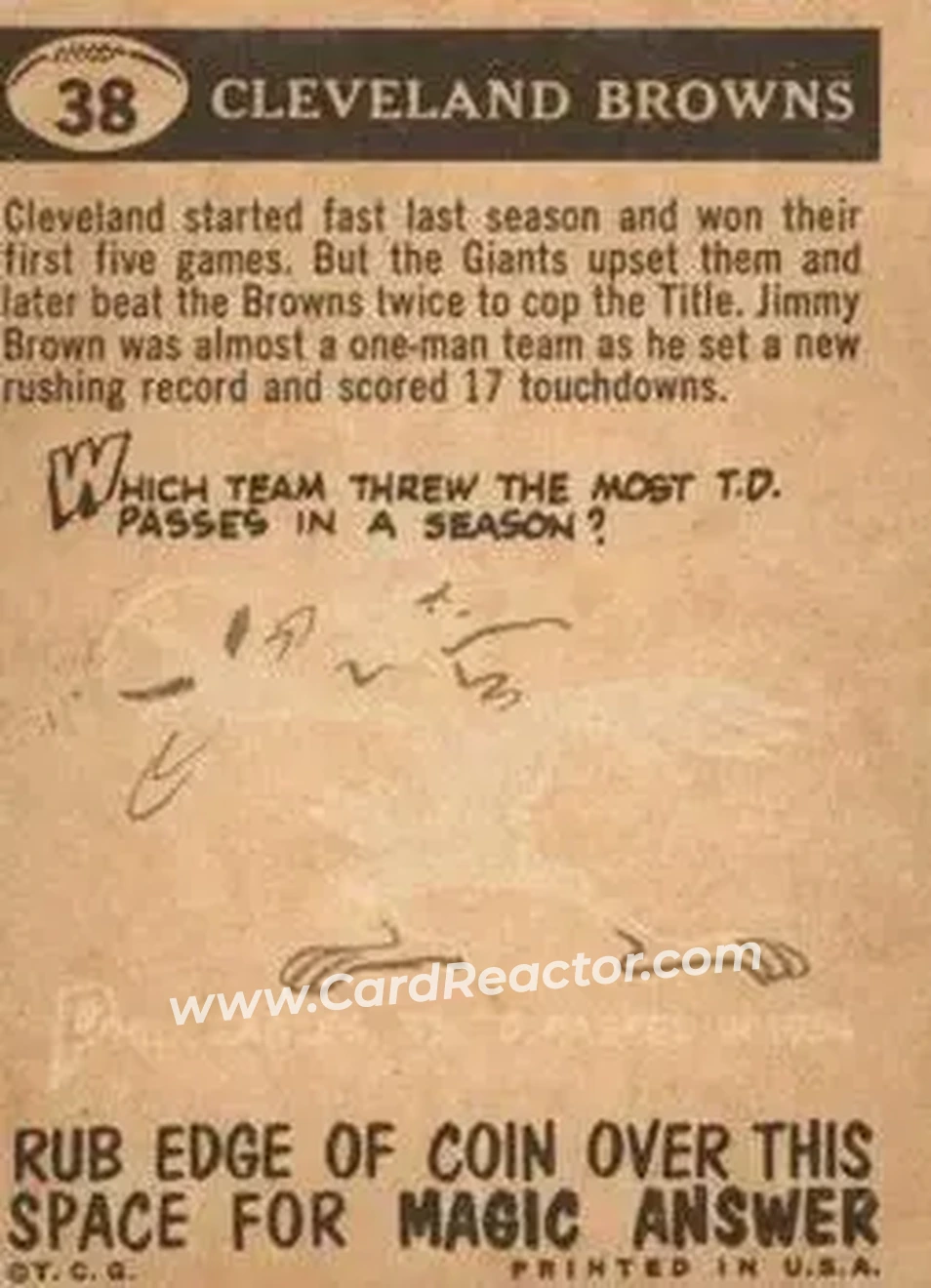 1959 Topps #38 - Card #38 - Cleveland Browns - Back