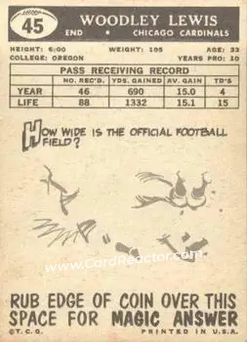 1959 Topps #45 - Woodley Lewis - Chicago Cardinals - Back