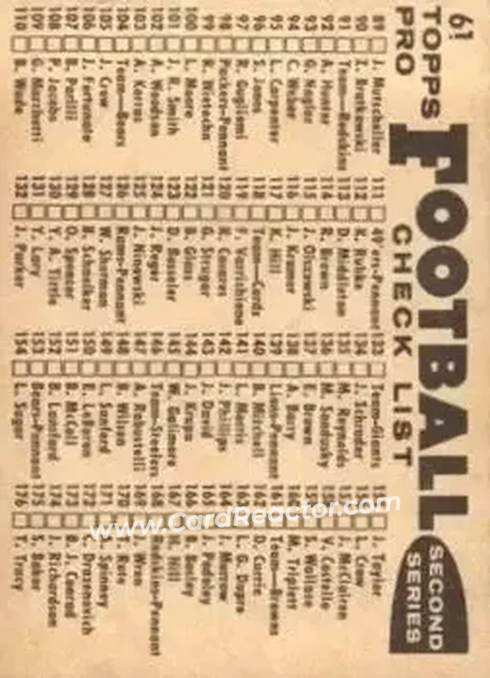 1959 Topps #61 - Card #61 - San Francisco 49ers - Back