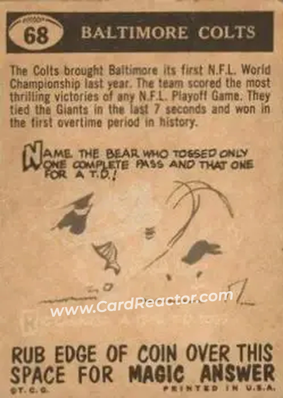 1959 Topps #68 - Card #68 - Baltimore Colts - Back