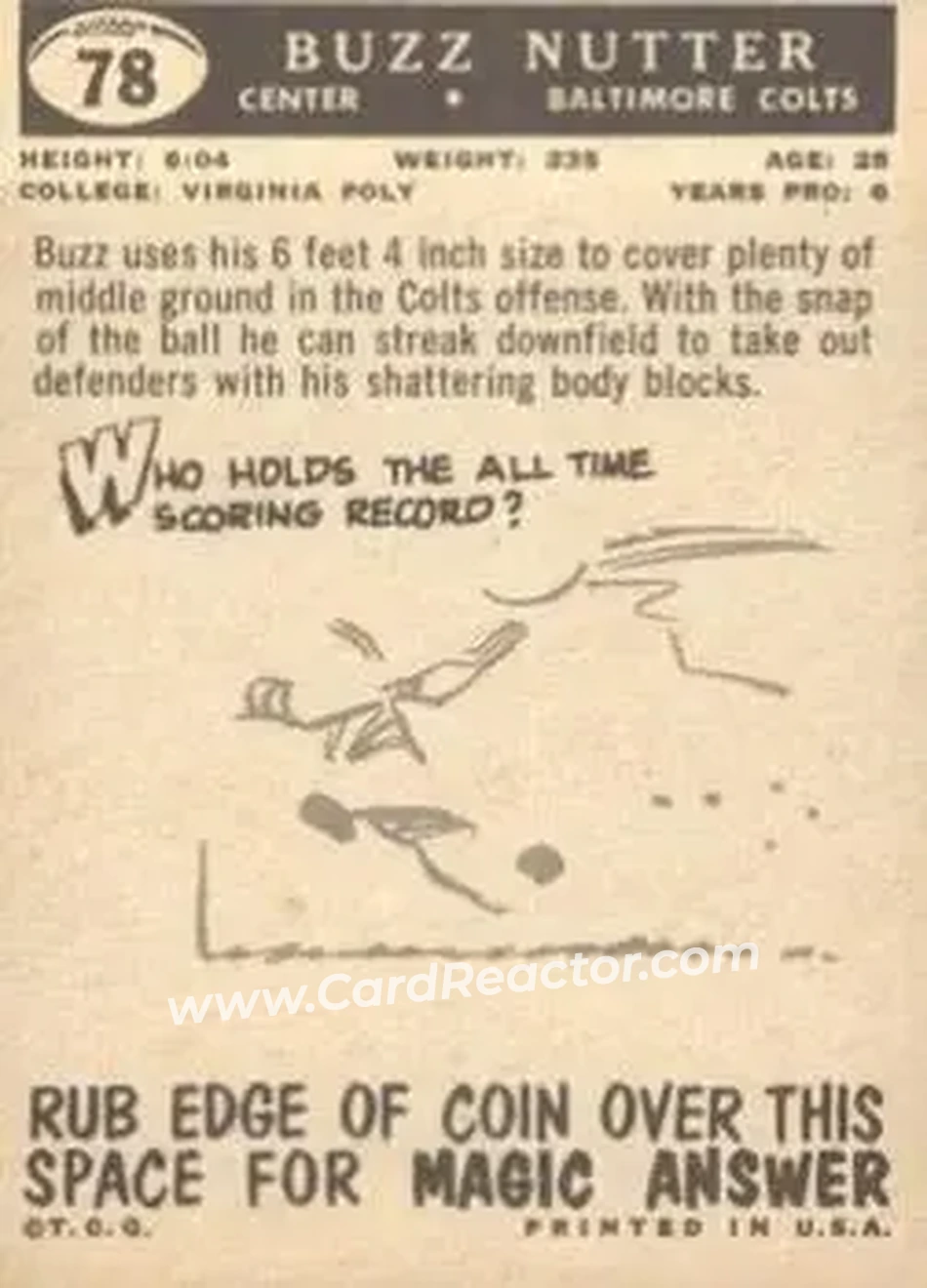 1959 Topps #78 - Buzz Nutter - Baltimore Colts - Back 1959 Topps #78 - Buzz Nutter - Baltimore Colts - Back