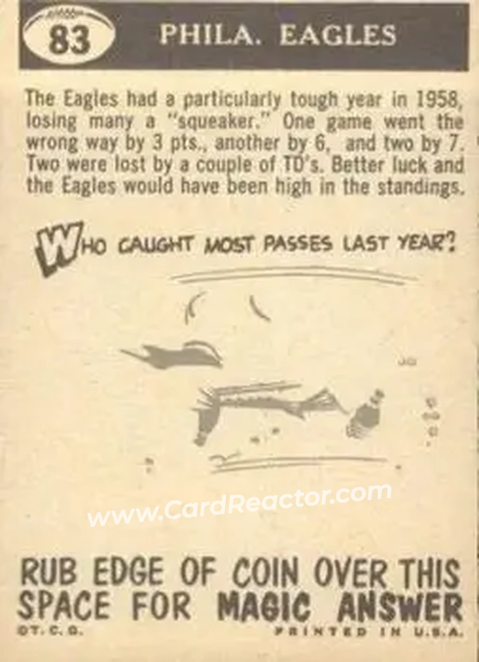 1959 Topps #83 - Card #83 - Philadelphia Eagles - Back