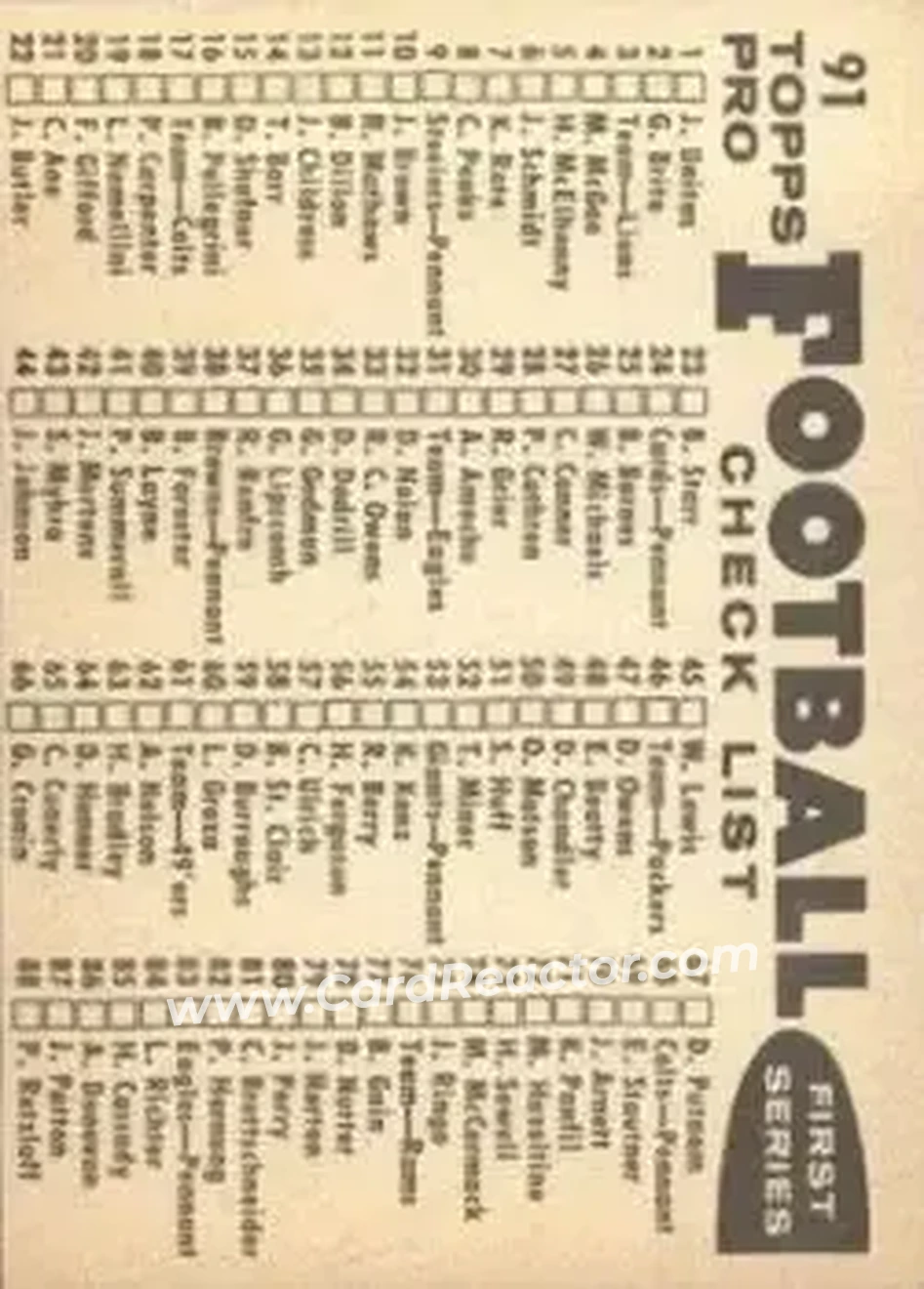 1959 Topps #91 - Card #91 - Washington Redskins - Back