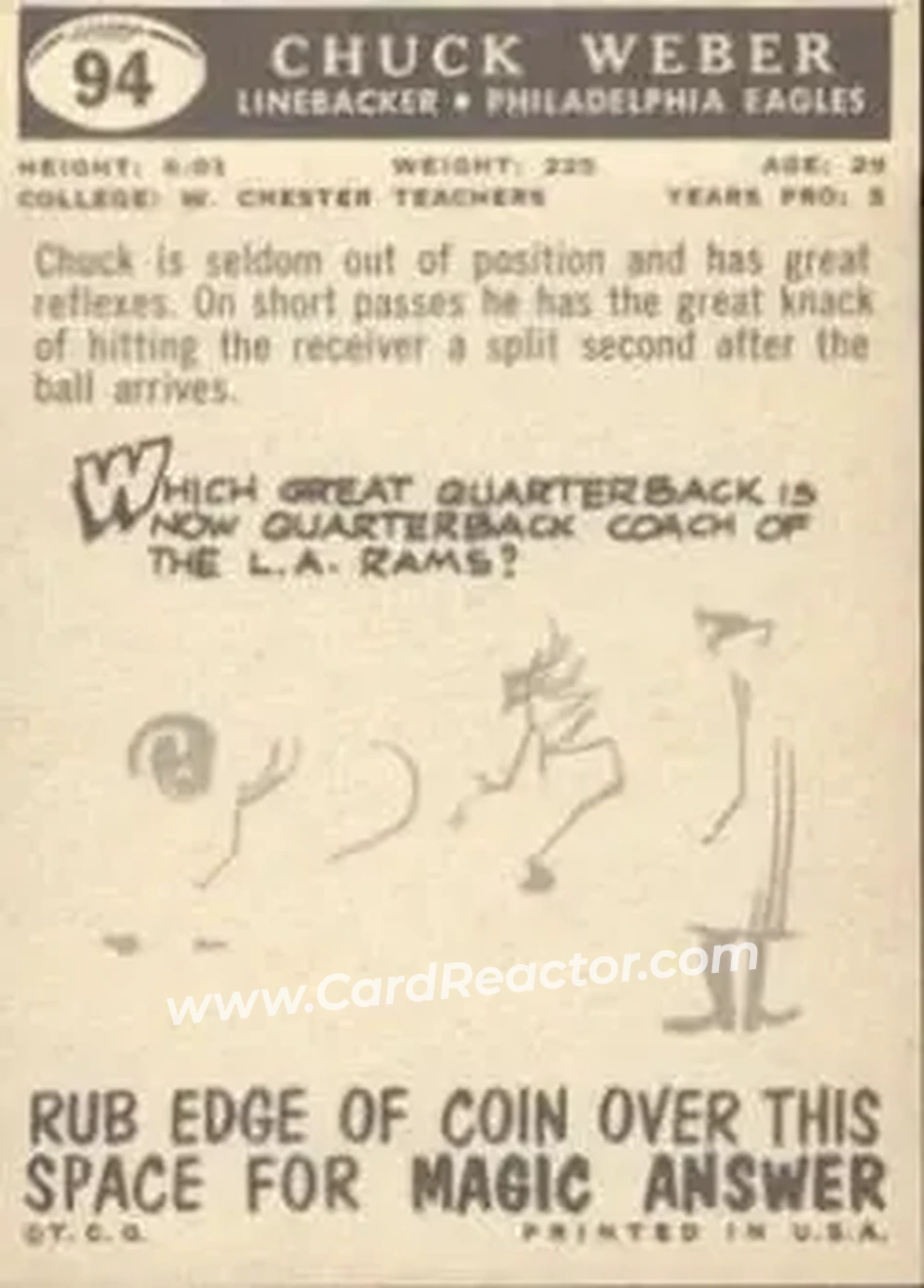 1959 Topps #94 - Chuck Weber - Philadelphia Eagles - Back