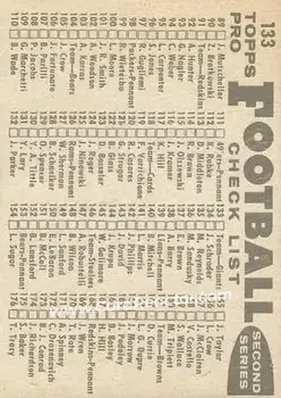1959 Topps #133 - Card #133 - New York Giants - Back