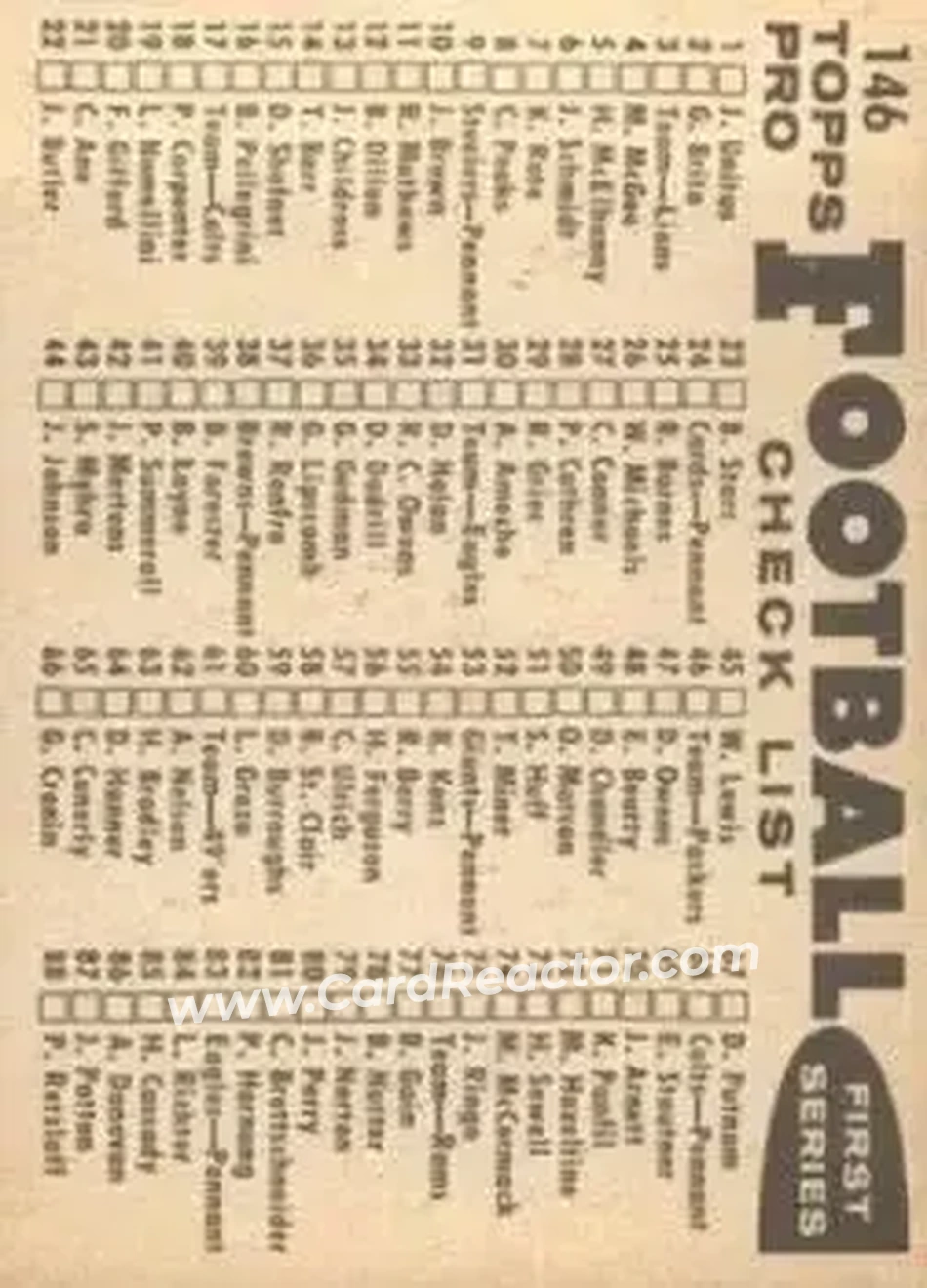 1959 Topps #146 - Card #146 - Pittsburgh Steelers - Back