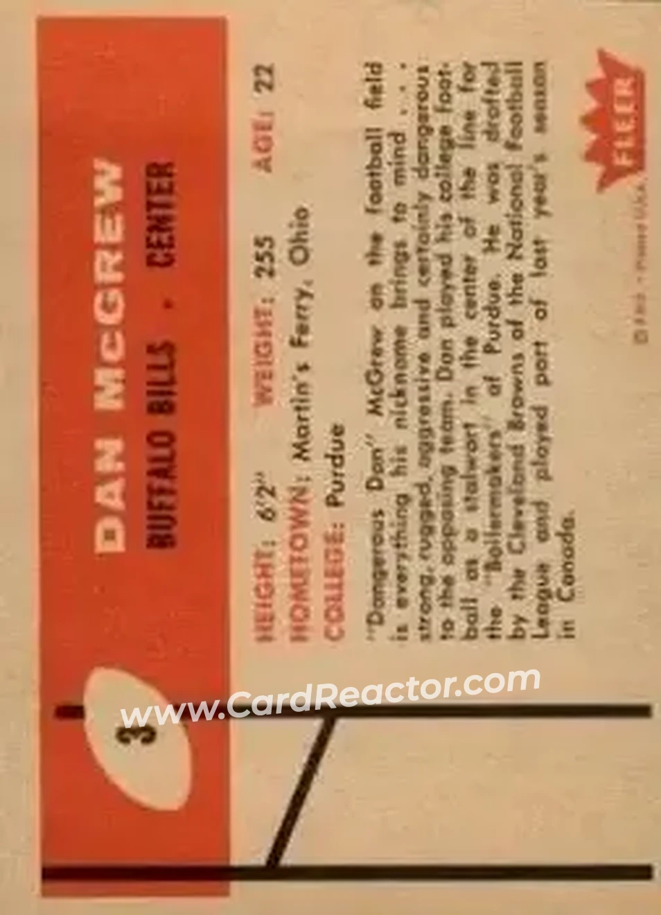 1960 Fleer #3 - Dan McGrew - Buffalo Bills - Back 1960 Fleer #3 - Dan McGrew - Buffalo Bills - Back