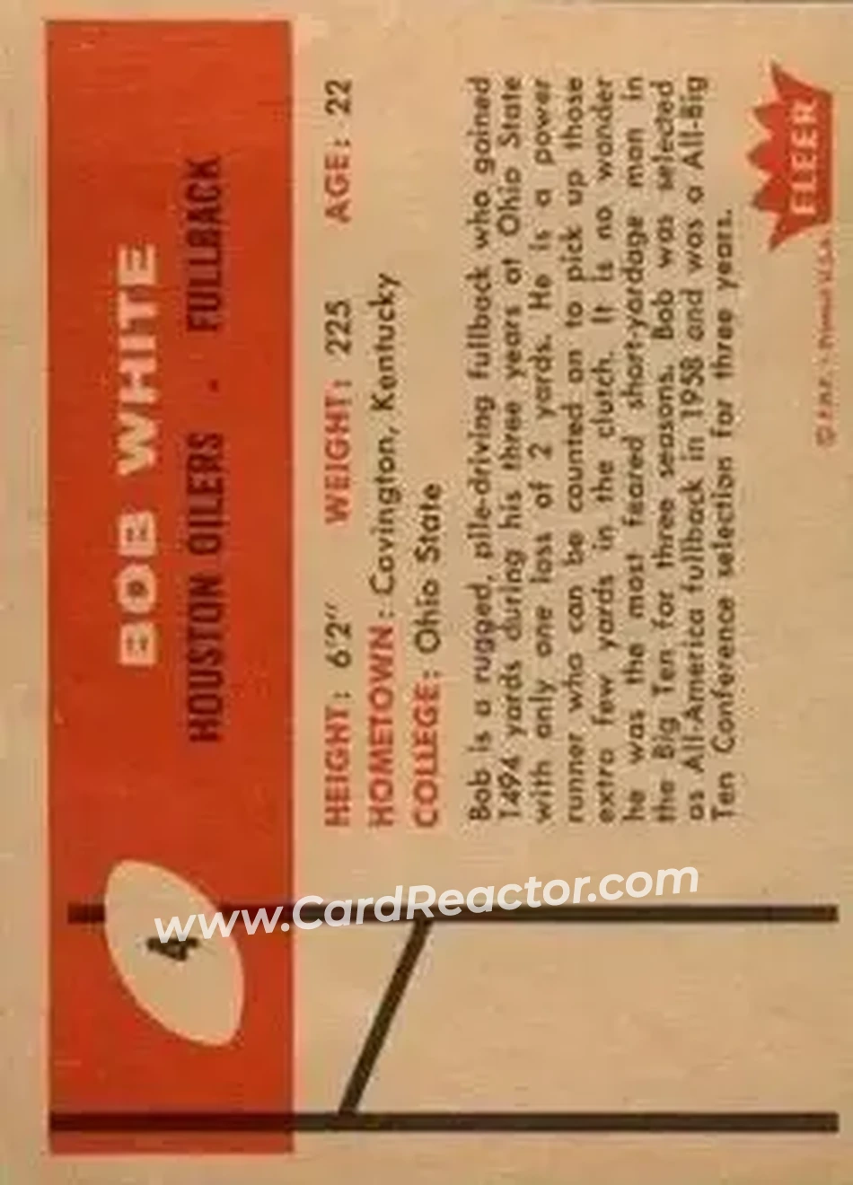 1960 Fleer #4 - Bob White - Houston Oilers - Back 1960 Fleer #4 - Bob White - Houston Oilers - Back