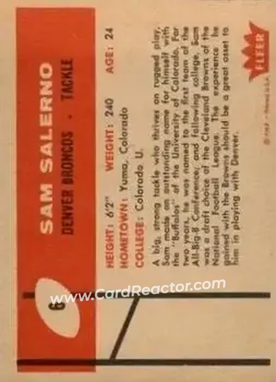 1960 Fleer #6 - Sam Salerno - Denver Broncos - Back 1960 Fleer #6 - Sam Salerno - Denver Broncos - Back
