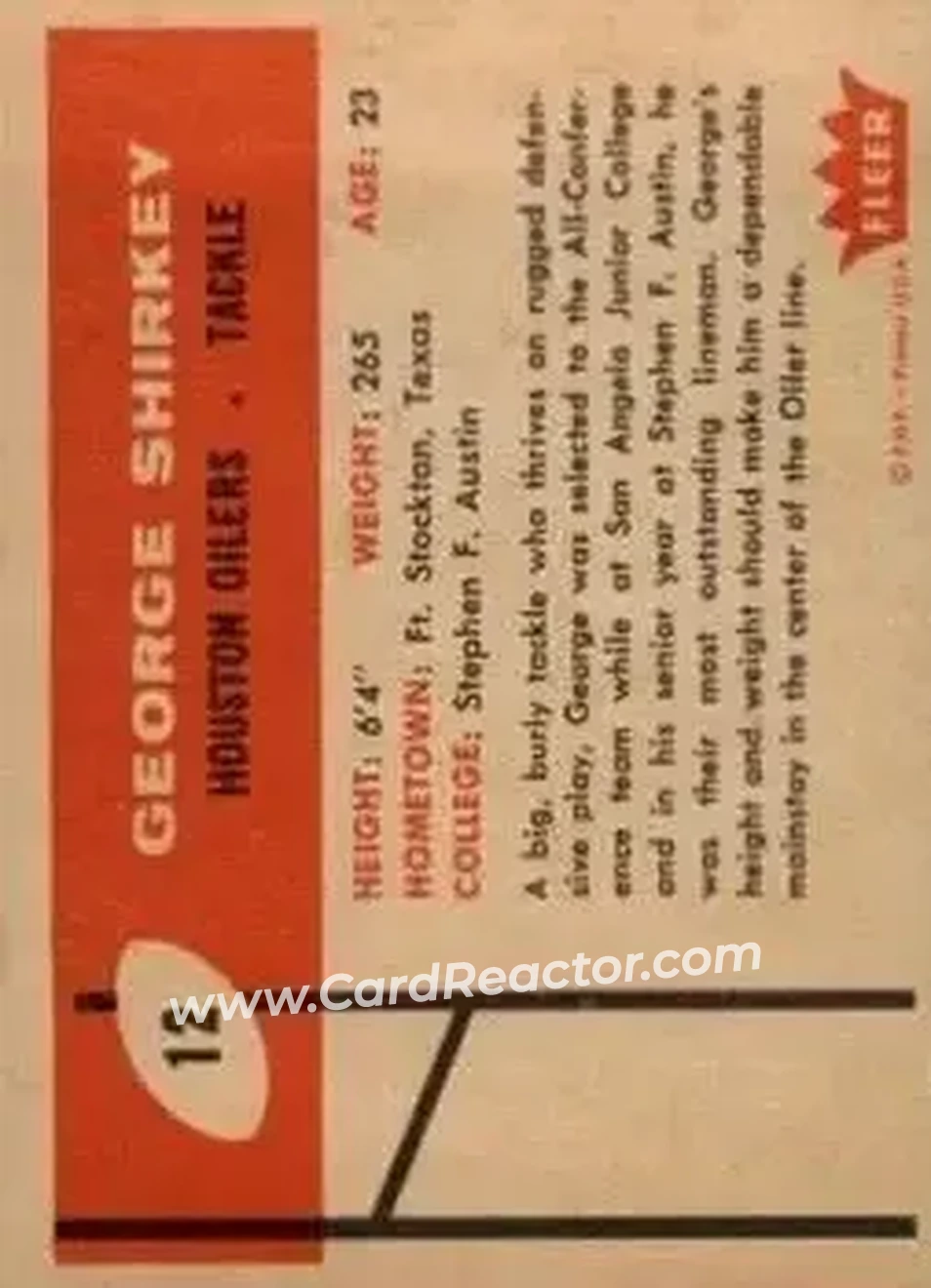 1960 Fleer #12 - George Shirkey - Houston Oilers - Back