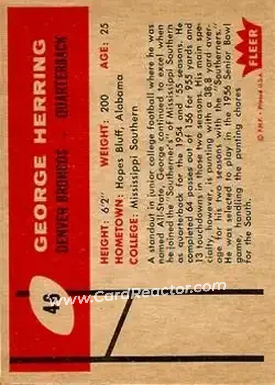 1960 Fleer #46 - George Herring - Denver Broncos - Back 1960 Fleer #46 - George Herring - Denver Broncos - Back