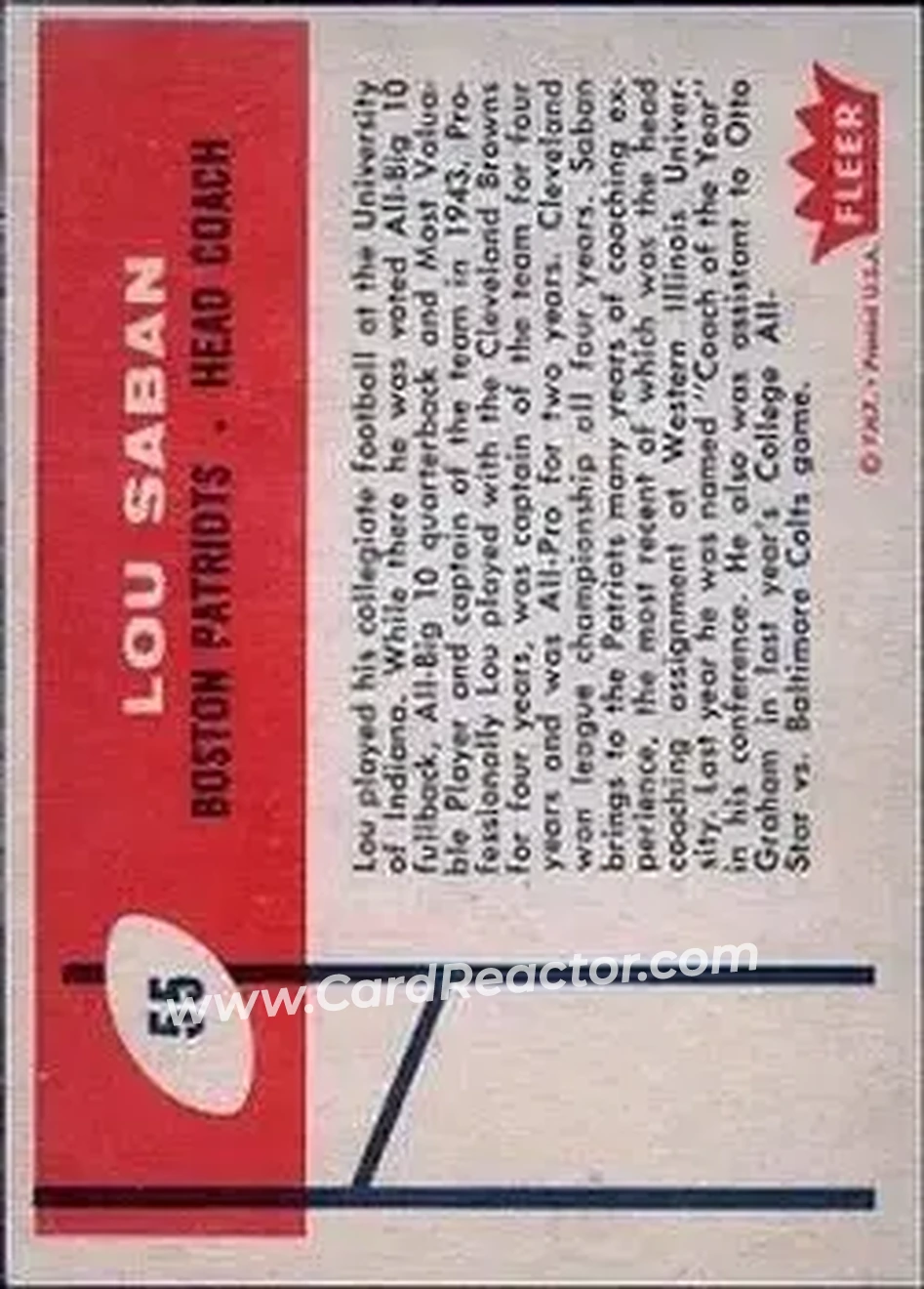 1960 Fleer #55 - Lou Saban - Boston Patriots - Back