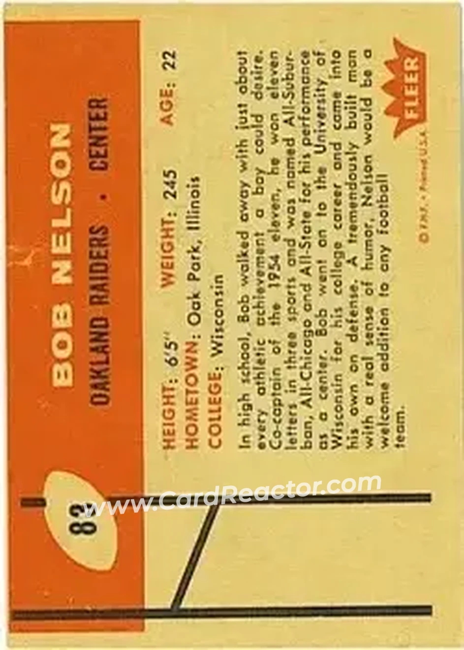 1960 Fleer #83 - Bob Nelson - Oakland Raiders - Back