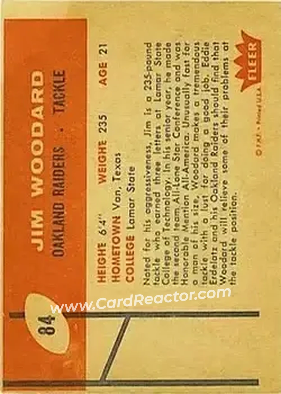1960 Fleer #84 - Jim Woodard - Oakland Raiders - Back 1960 Fleer #84 - Jim Woodard - Oakland Raiders - Back