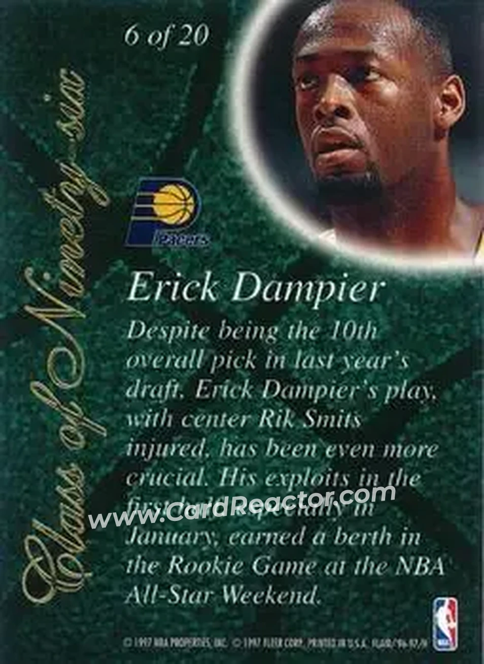 1996-97 Flair Showcase - Class of '96 #6 - Erick Dampier - Indiana Pacers - Back 1996-97 Flair Showcase - Class of '96 #6 - Erick Dampier - Indiana Pacers - Back
