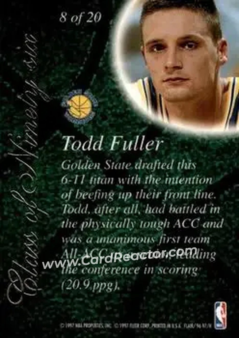 1996-97 Flair Showcase - Class of '96 #8 - Todd Fuller - Golden State Warriors - Back