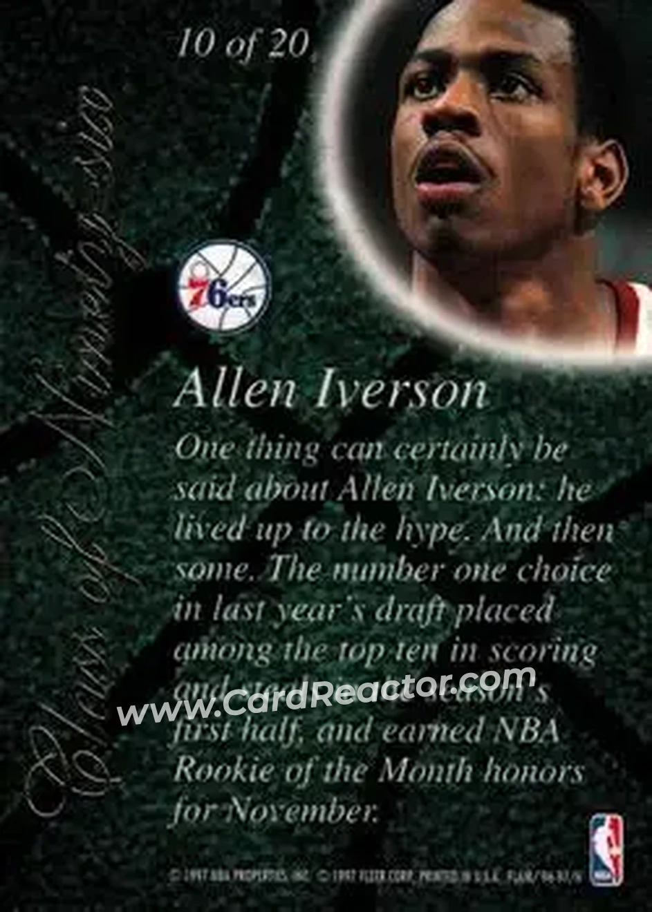1996-97 Flair Showcase - Class of '96 #10 - Allen Iverson - Philadelphia 76ers - Back