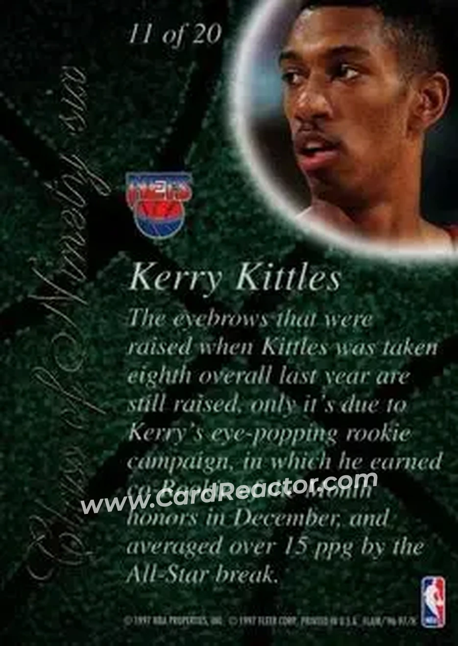 1996-97 Flair Showcase - Class of '96 #11 - Kerry Kittles - New Jersey Nets - Back 1996-97 Flair Showcase - Class of '96 #11 - Kerry Kittles - New Jersey Nets - Back