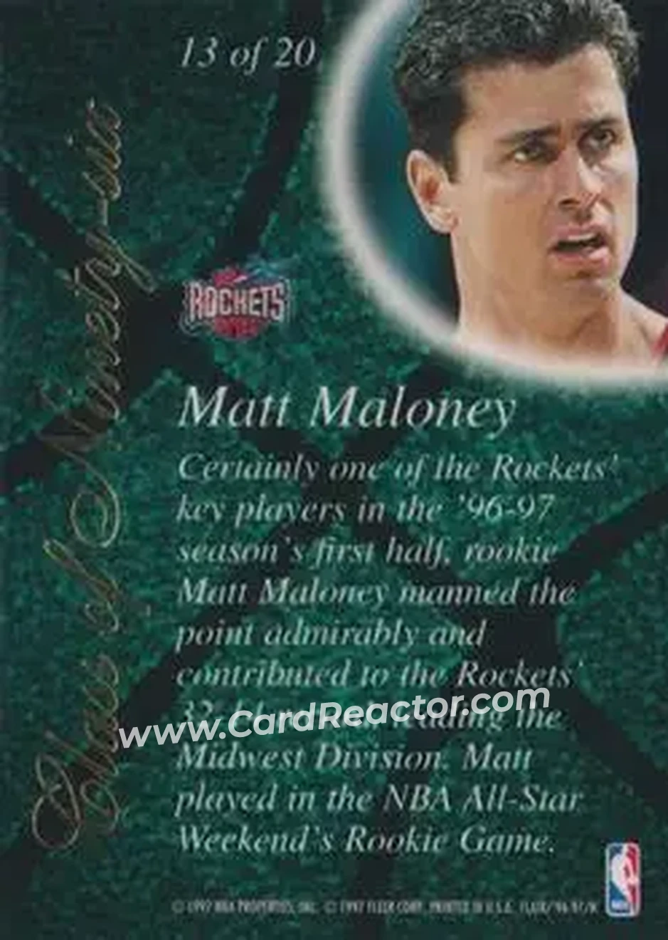 1996-97 Flair Showcase - Class of '96 #13 - Matt Maloney - Houston Rockets - Back 1996-97 Flair Showcase - Class of '96 #13 - Matt Maloney - Houston Rockets - Back