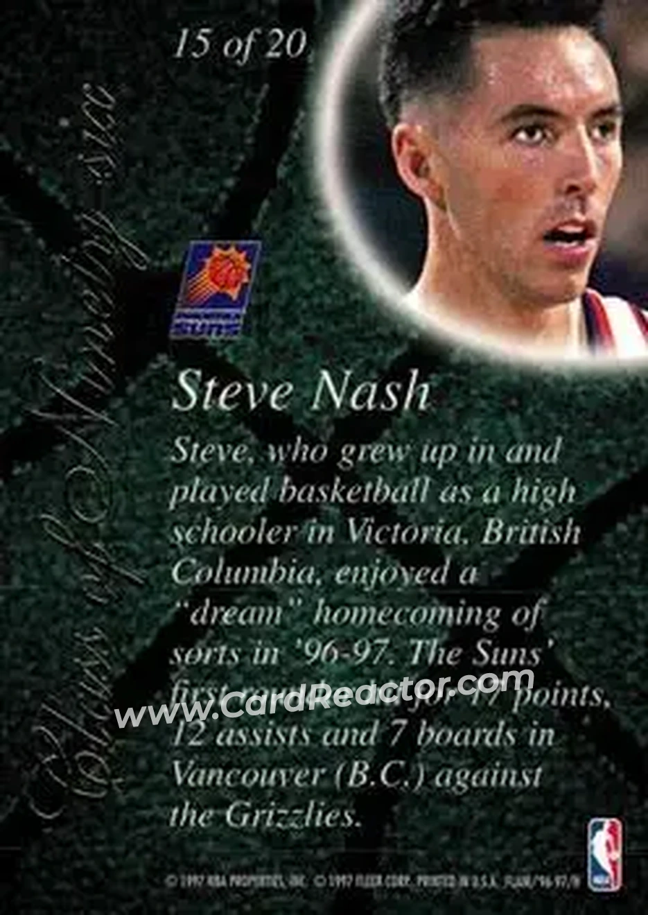1996-97 Flair Showcase - Class of '96 #15 - Steve Nash - Phoenix Suns - Back
