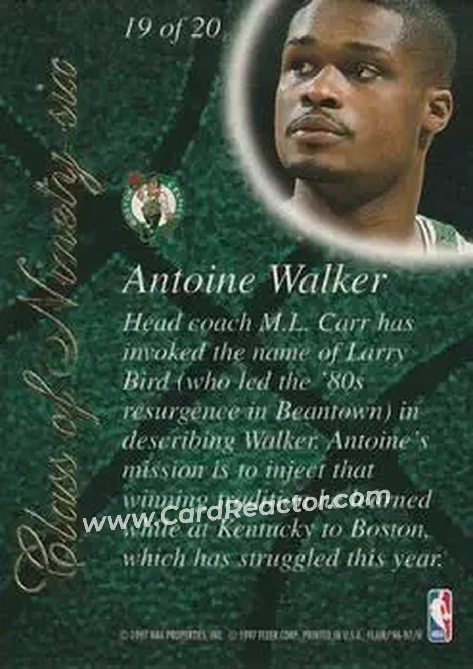 1996-97 Flair Showcase - Class of '96 #19 - Antoine Walker - Boston Celtics - Back