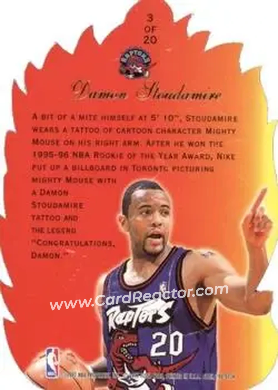 1996-97 Flair Showcase - Hot Shots #3 - Damon Stoudamire - Toronto Raptors - Back