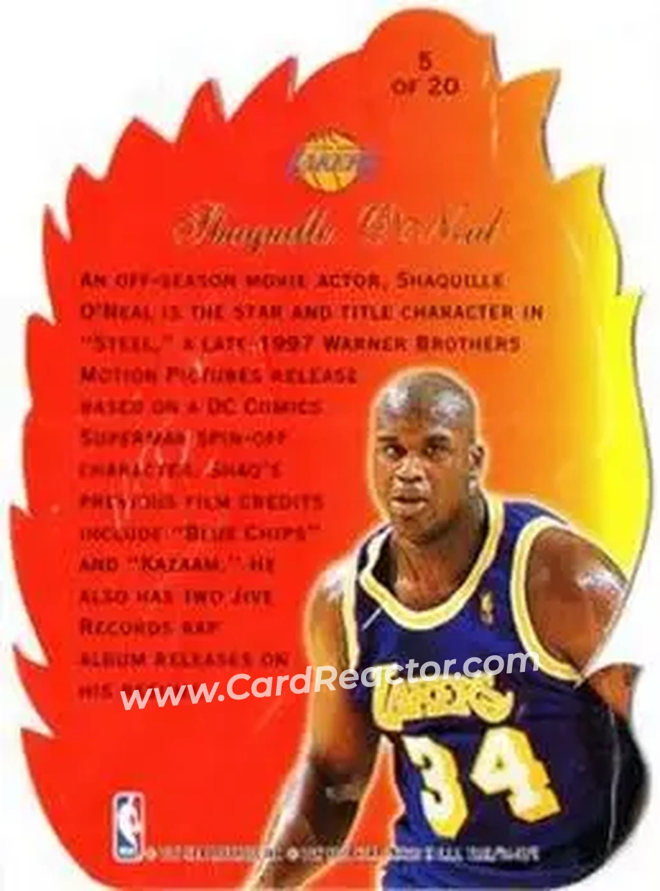 1996-97 Flair Showcase - Hot Shots #5 - Shaquille O'Neal - Los Angeles Lakers - Back