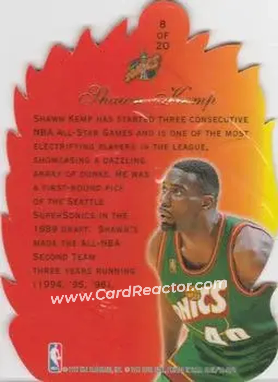 1996-97 Flair Showcase - Hot Shots #8 - Shawn Kemp - Seattle SuperSonics - Back