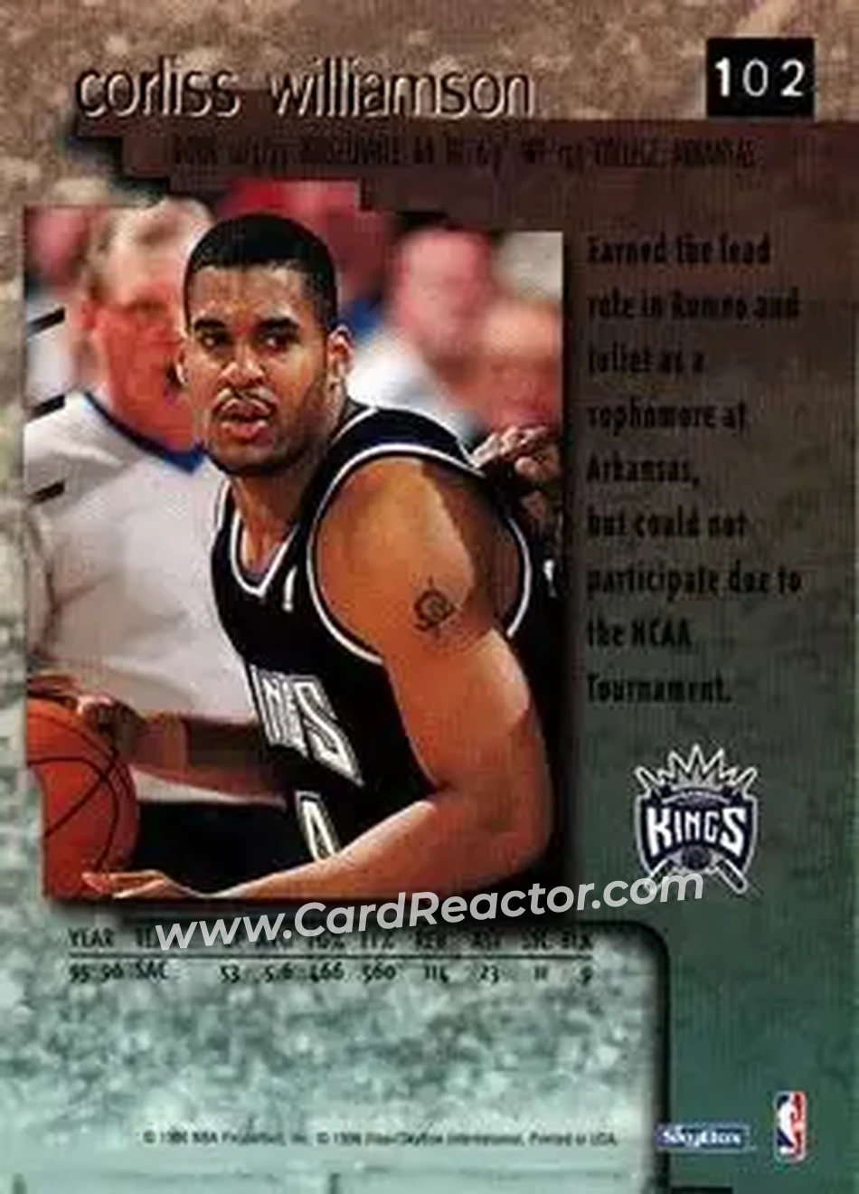1996-97 SkyBox Premium #102 - Corliss Williamson - Sacramento Kings - Back