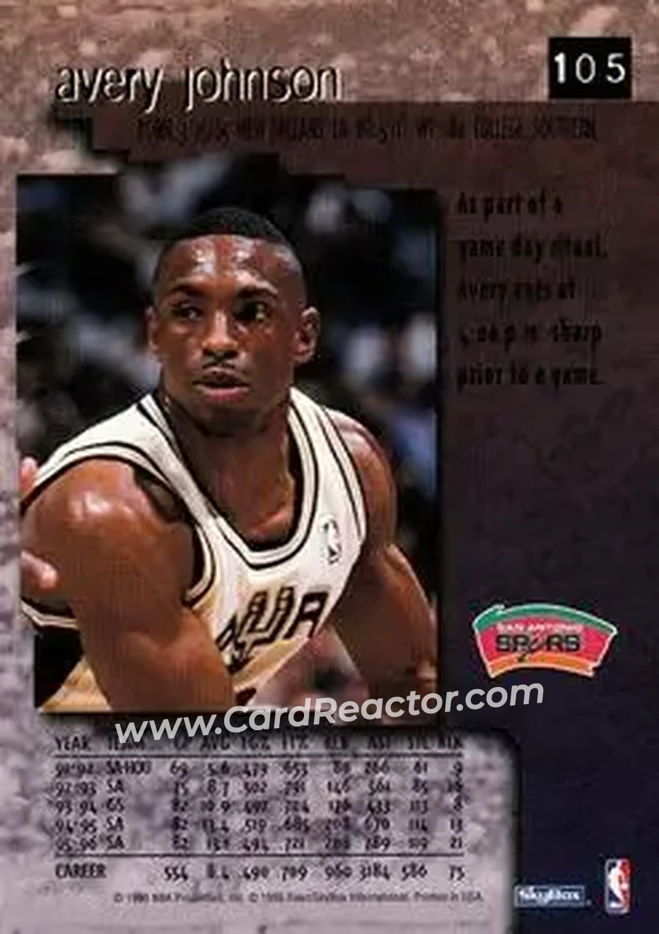1996-97 SkyBox Premium #105 - Avery Johnson - San Antonio Spurs - Back