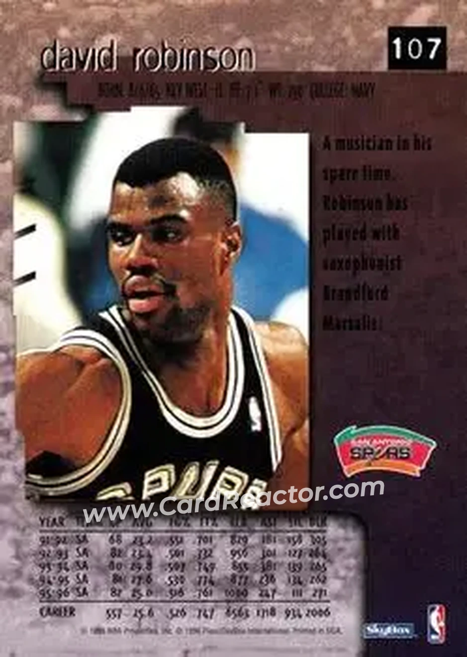 1996-97 SkyBox Premium #107 - David Robinson - San Antonio Spurs - Back 1996-97 SkyBox Premium #107 - David Robinson - San Antonio Spurs - Back