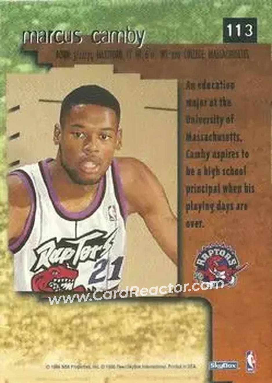 1996-97 SkyBox Premium #113 - Marcus Camby - Toronto Raptors - Back