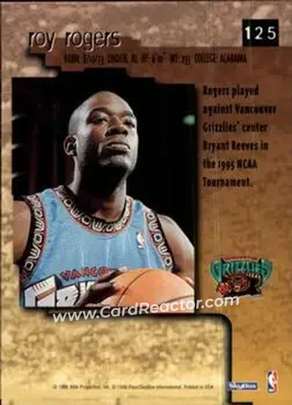 1996-97 SkyBox Premium #125 - Roy Rogers - Vancouver Grizzlies - Back