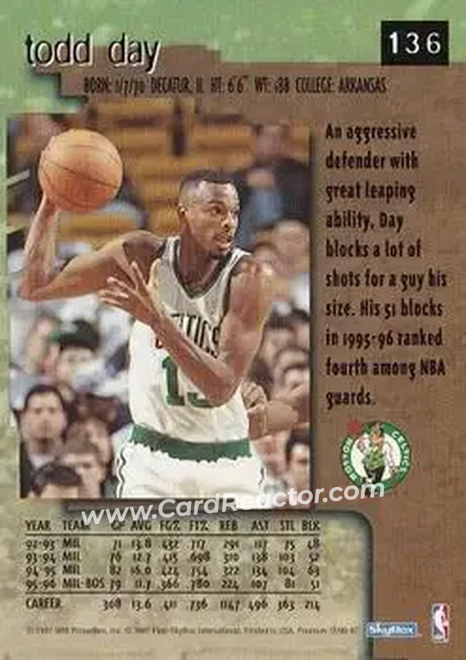 1996-97 SkyBox Premium #136 - Todd Day - Boston Celtics - Back 1996-97 SkyBox Premium #136 - Todd Day - Boston Celtics - Back