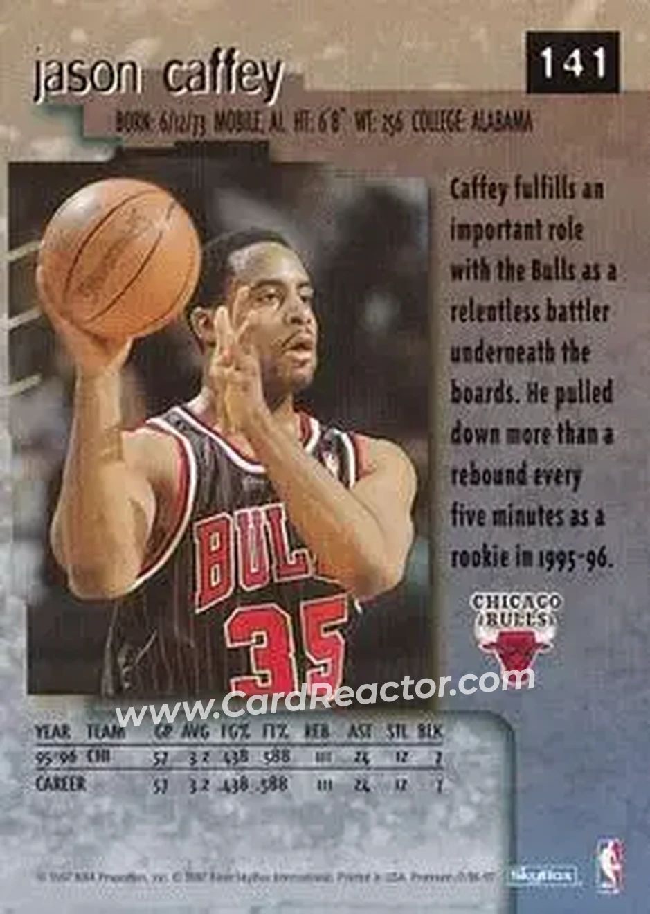 1996-97 SkyBox Premium #141 - Jason Caffey - Chicago Bulls - Back