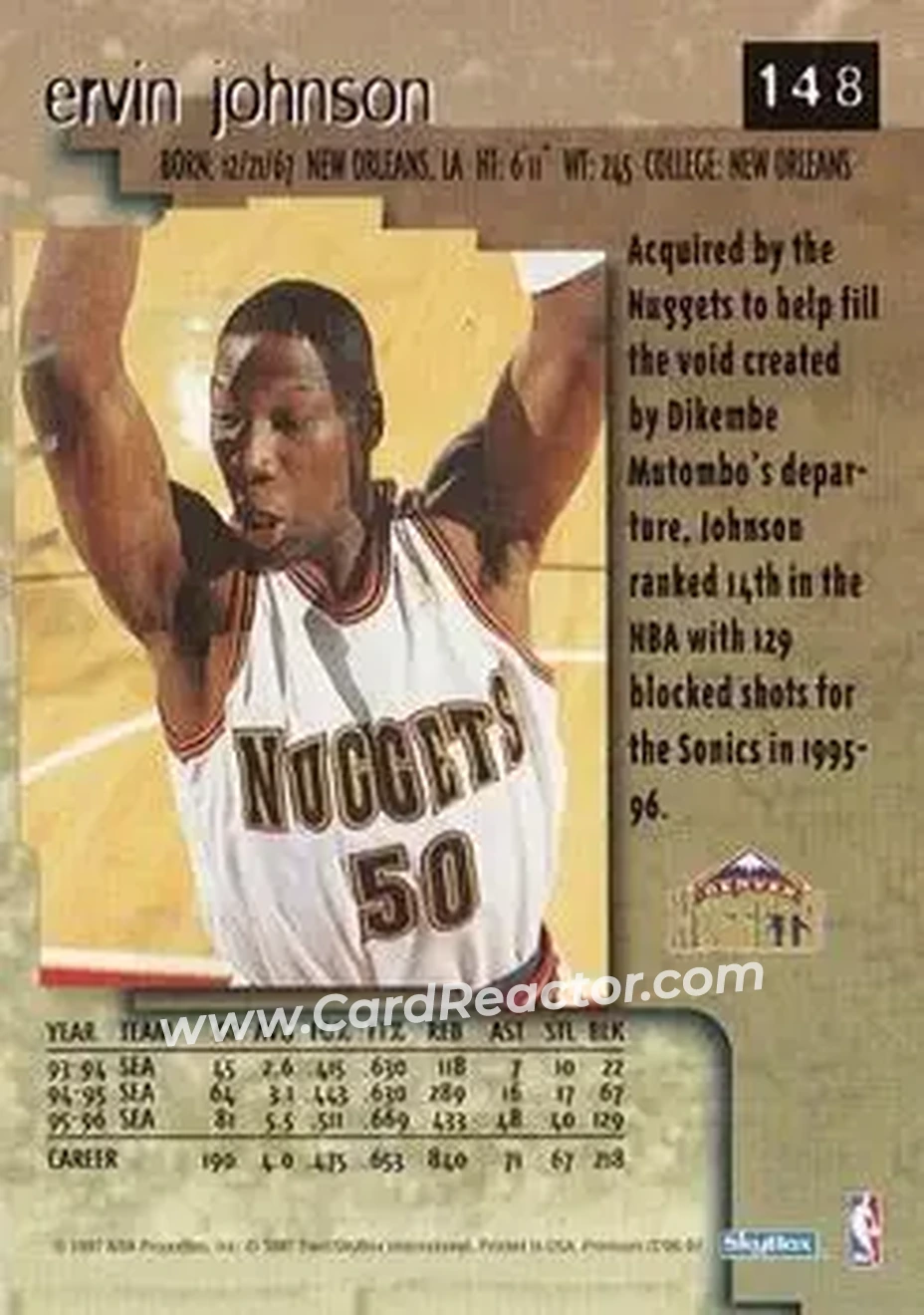 1996-97 SkyBox Premium #148 - Ervin Johnson - Denver Nuggets - Back
