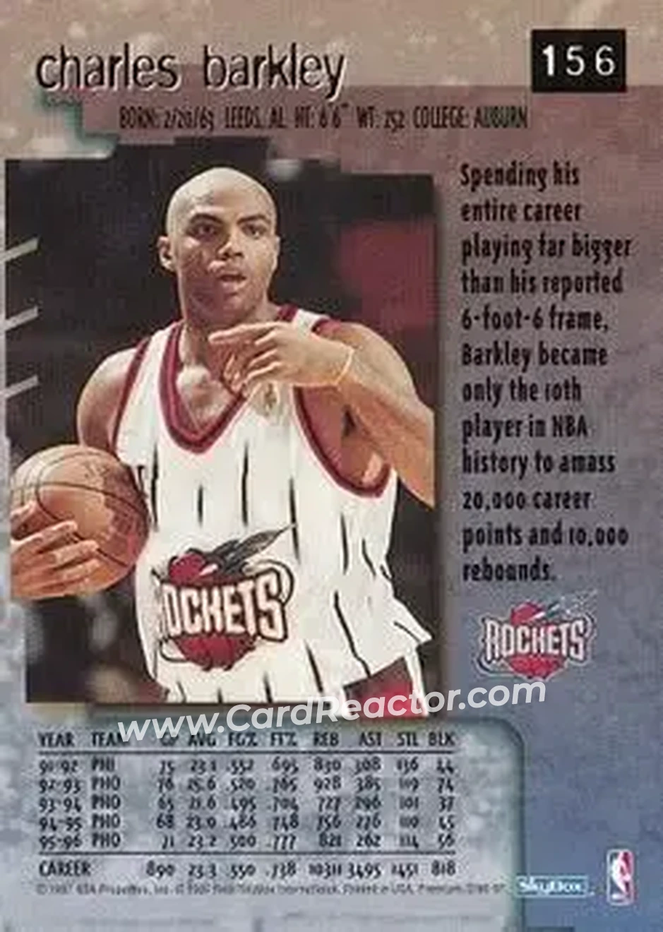 1996-97 SkyBox Premium #156 - Charles Barkley - Houston Rockets - Back