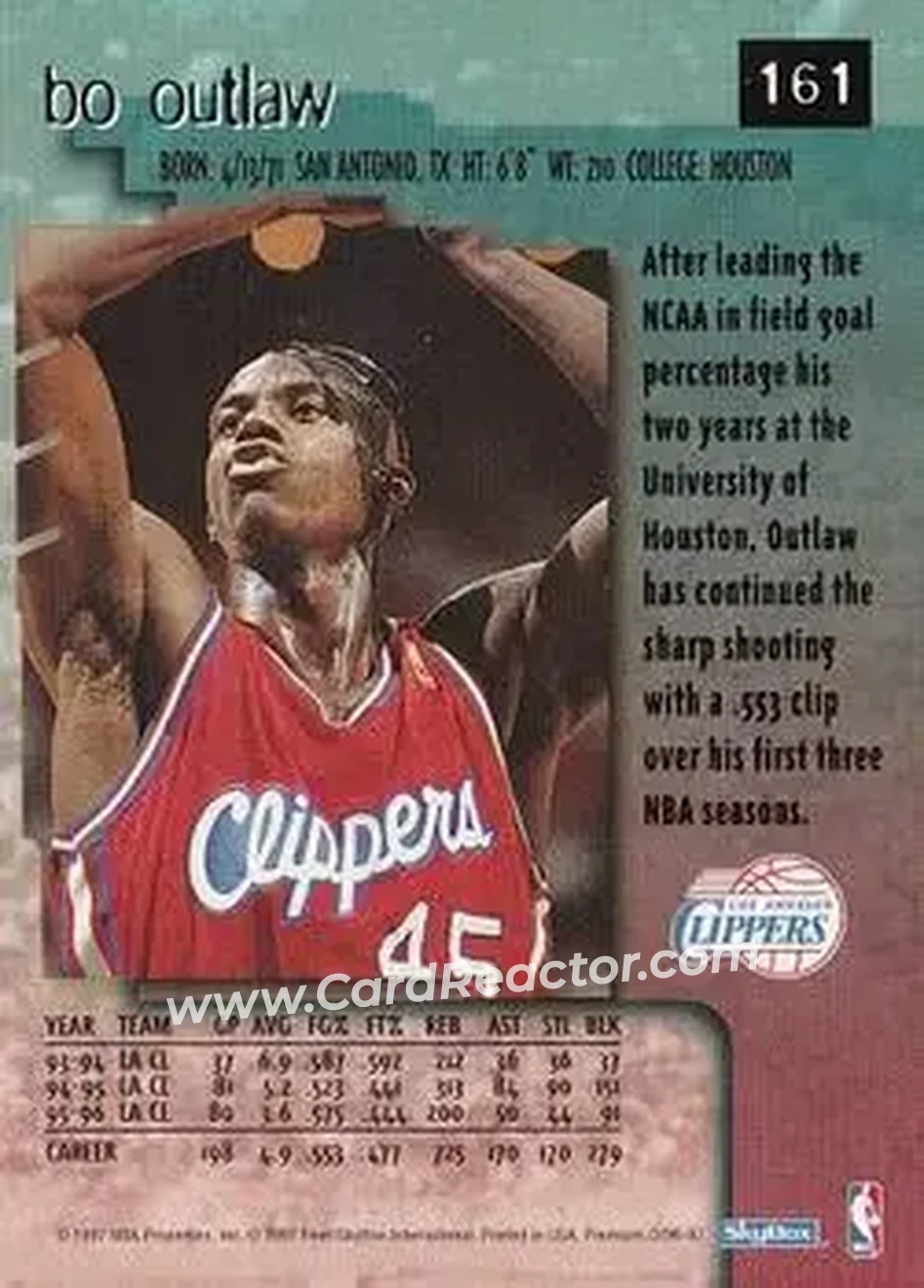 1996-97 SkyBox Premium #161 - Bo Outlaw - Los Angeles Clippers - Back