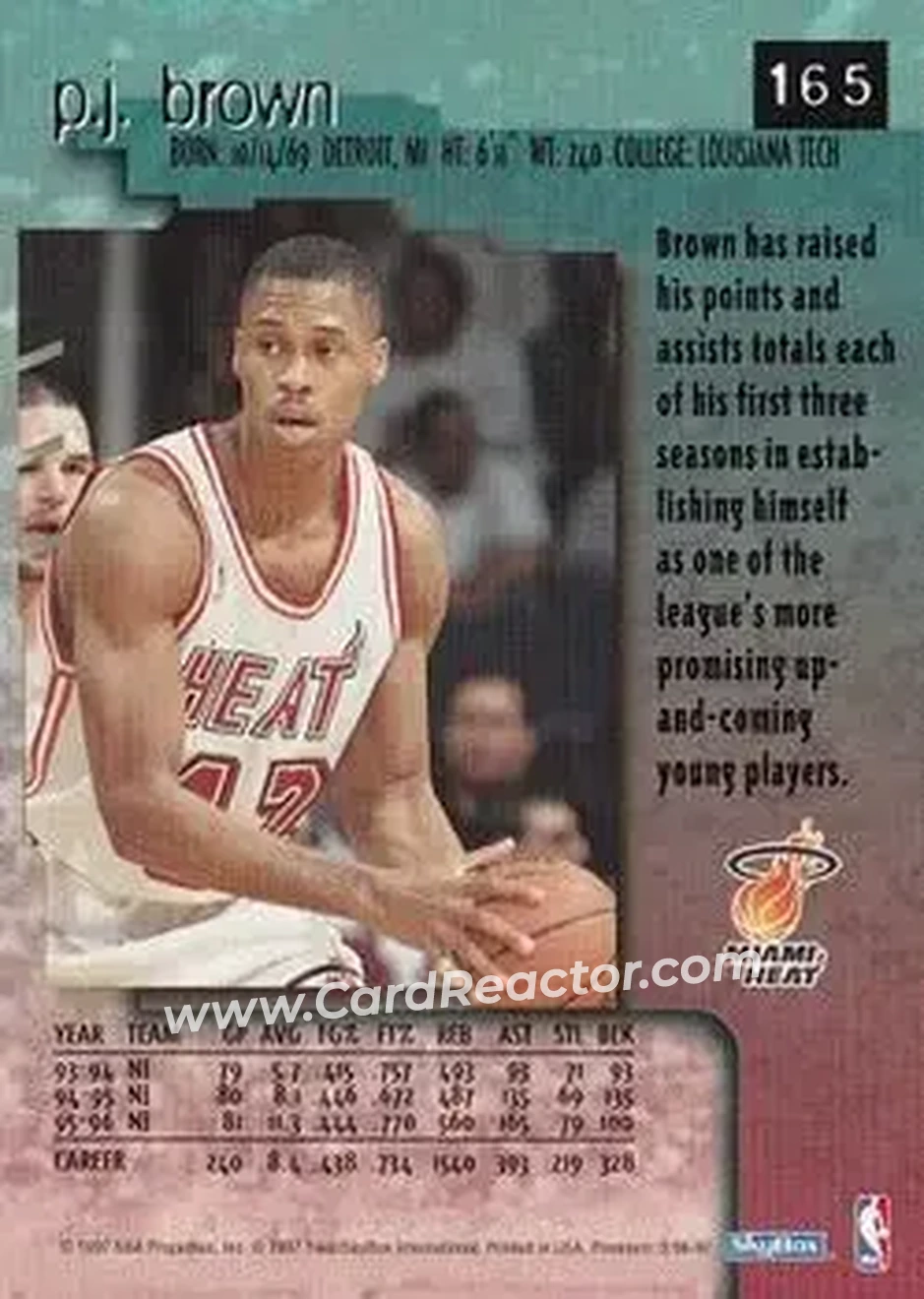 1996-97 SkyBox Premium #165 - P.J. Brown - Miami Heat - Back